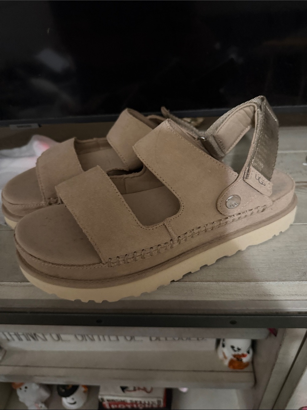 UGG women Beige Suede Double-Strap Sandals